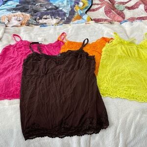 Lane Bryant Vibrant Lace Trim Tank Tops - Brown, Pink, Orange, Yellow